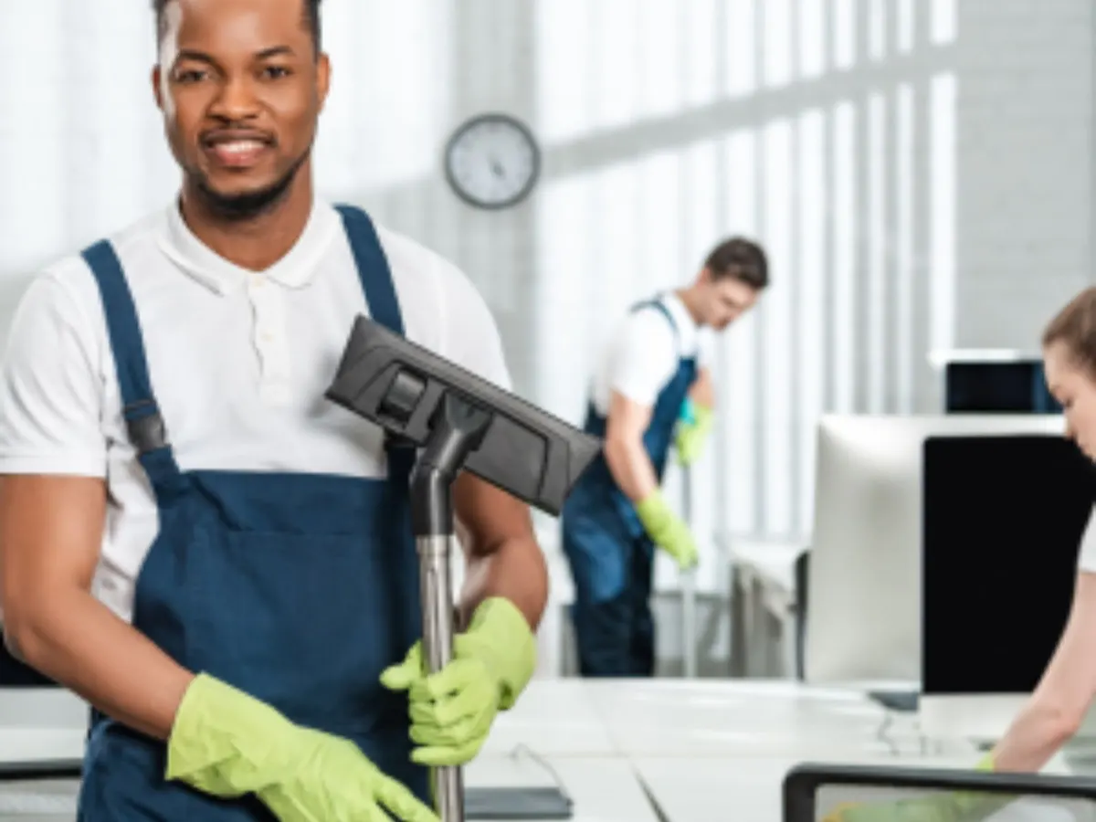 Time2Time commercial cleaning team at work in an office