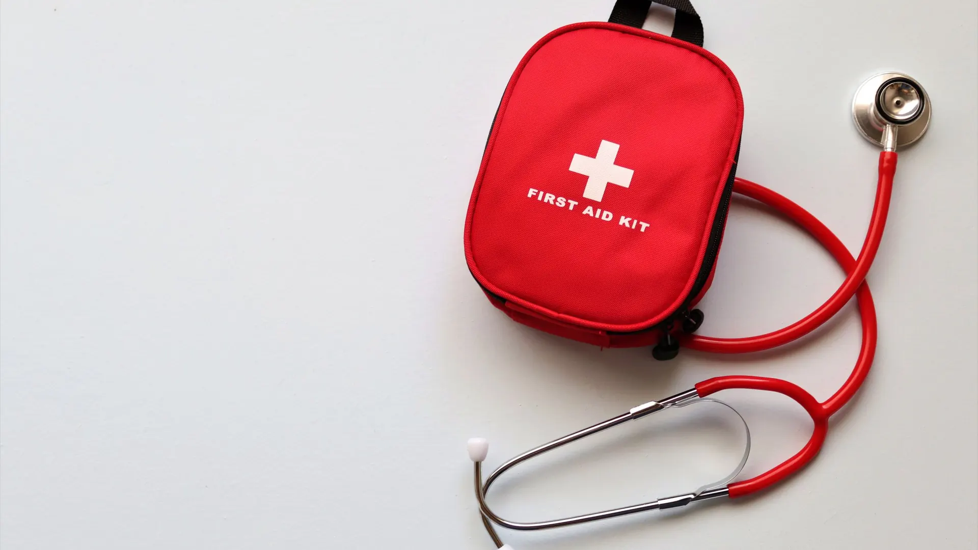 First aid kit and stethoscope